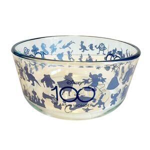Disney Pyrex 100 Years of Wonder 4 Cup Clear Glass Blue Design Storage Bowl